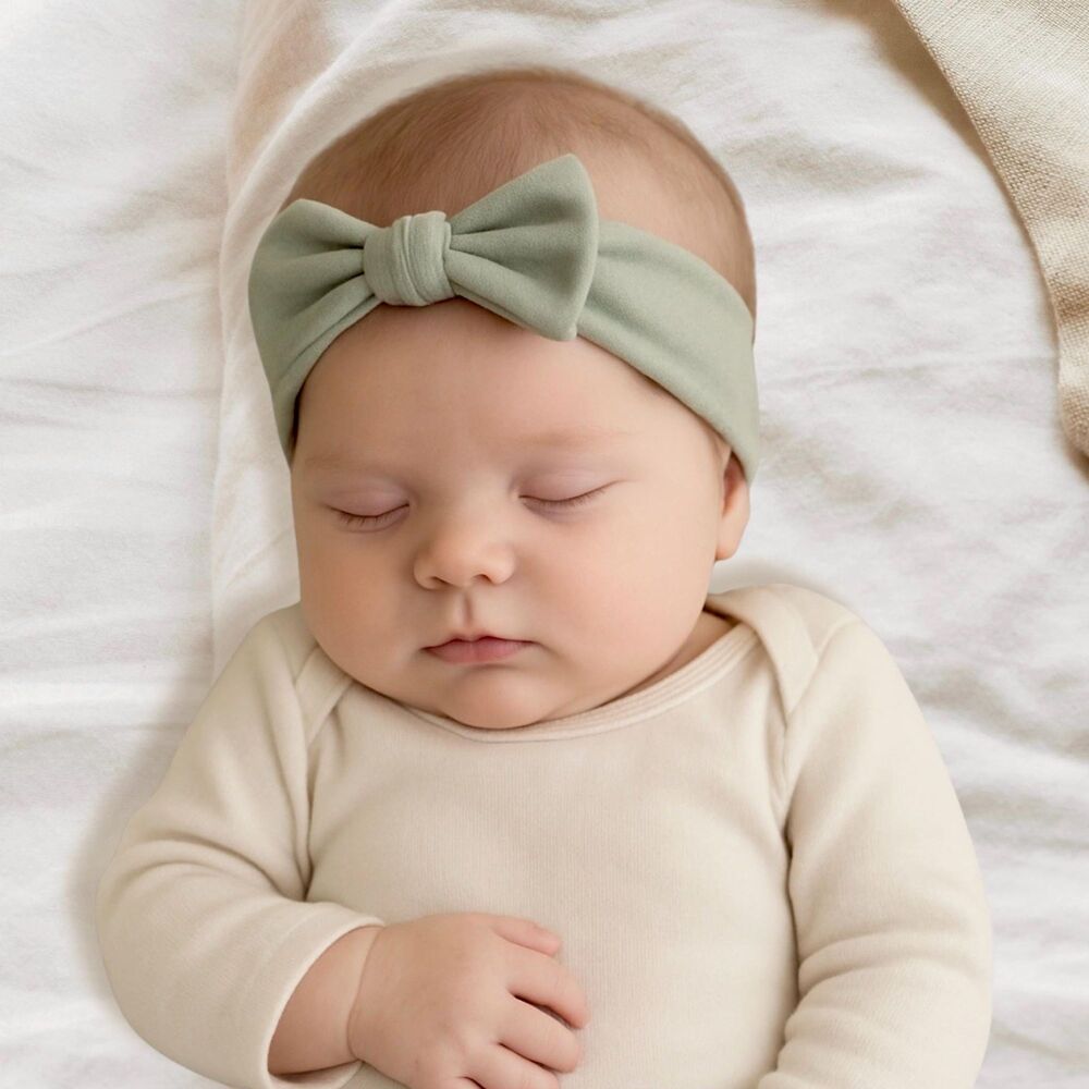 Organic Cotton Bow For Baby | Sustainable Newborn Bow Headband | Earthy Sage | M